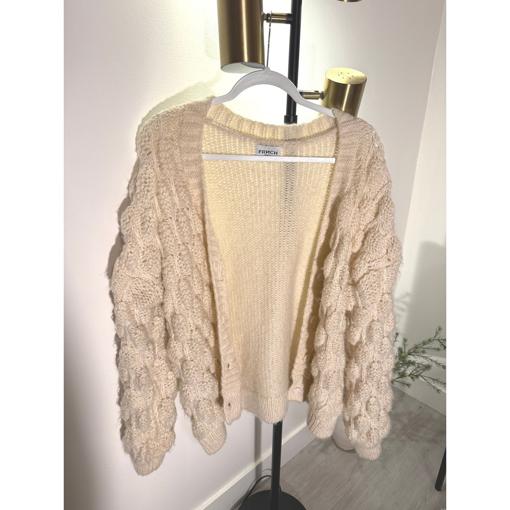 FRNCH Paris Cream Chunky Bubble Knit Statement Sleeve Cardigan Sweater MS22-US17